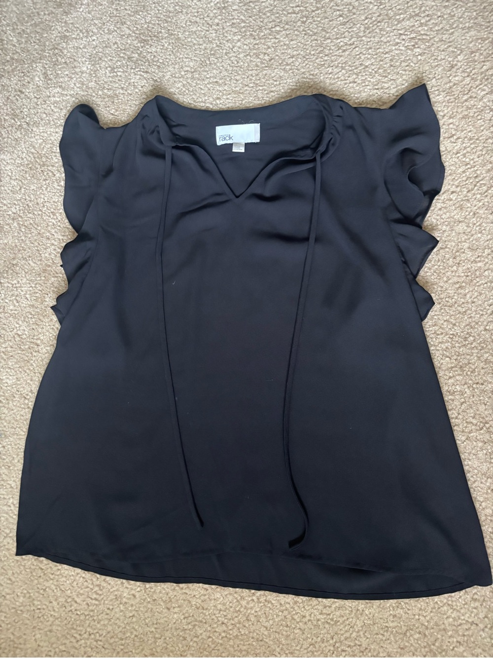 Rack Collection Black Tie-Neck Ruffle Sleeve Blouse